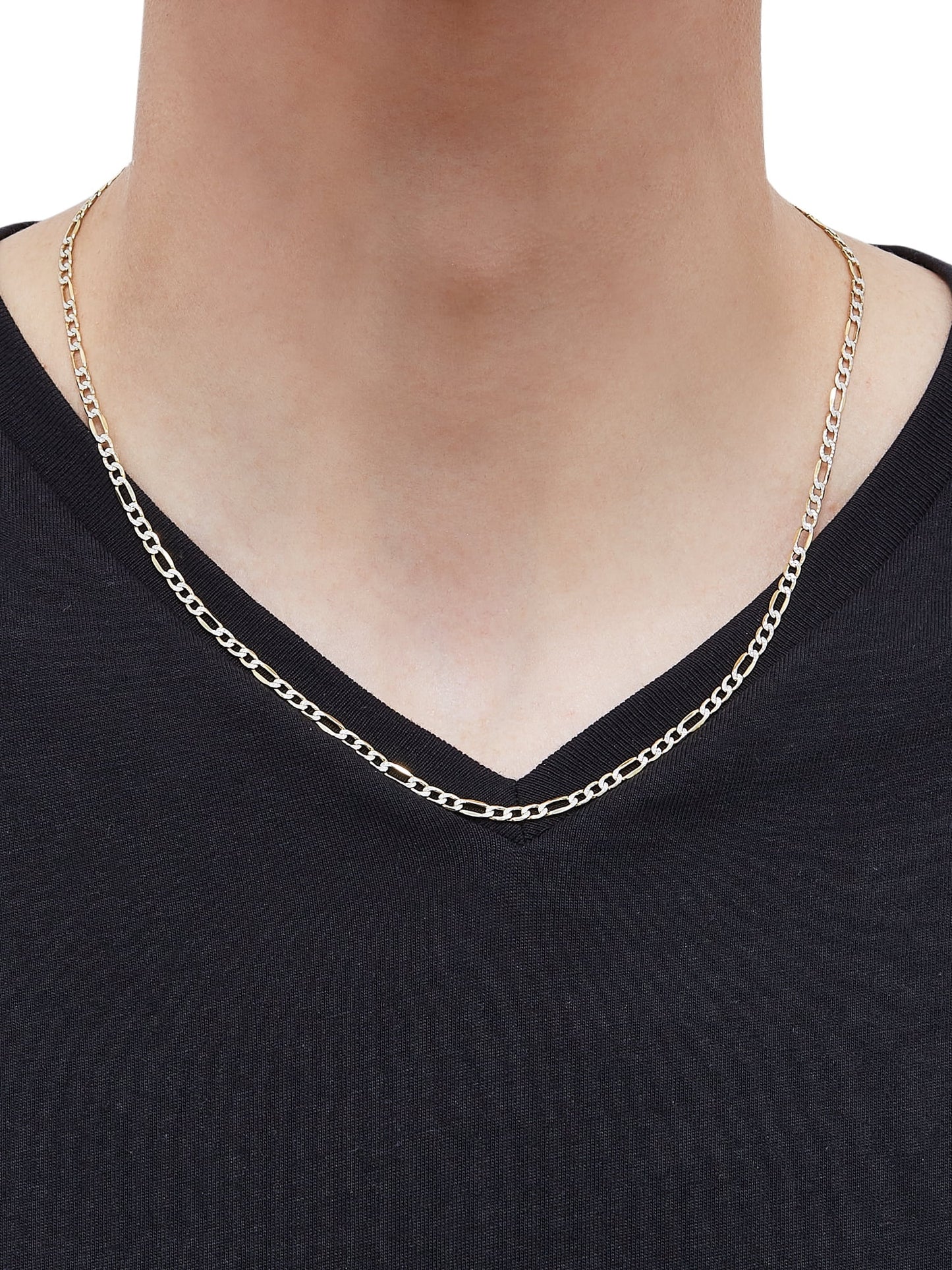 Sterling Silver 1/20 10K Yellow Gold 3.40MM Hollow Figaro Necklace, 20"
